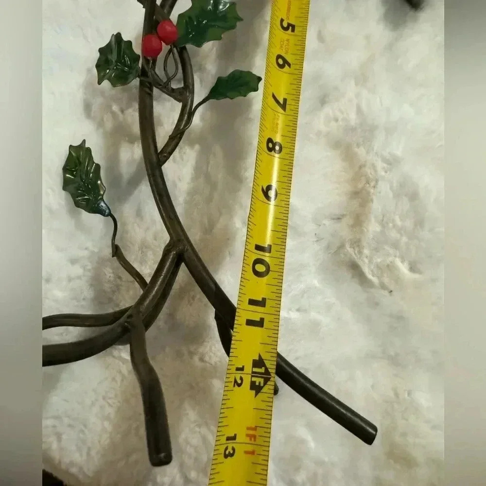 Vintage Holly & Ivy Christmas Mistletoe Candle Holder Iron Metal Decoration - Picture 3 of 13